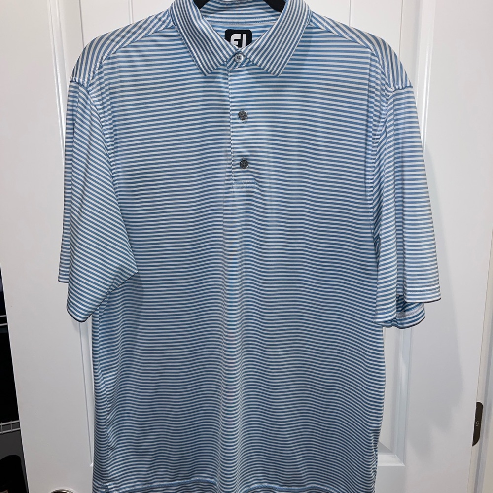 FootJoy FJ Men's Blue and White Striped 3 Button Golf Polo Shirt Size M - Picture 3 of 9